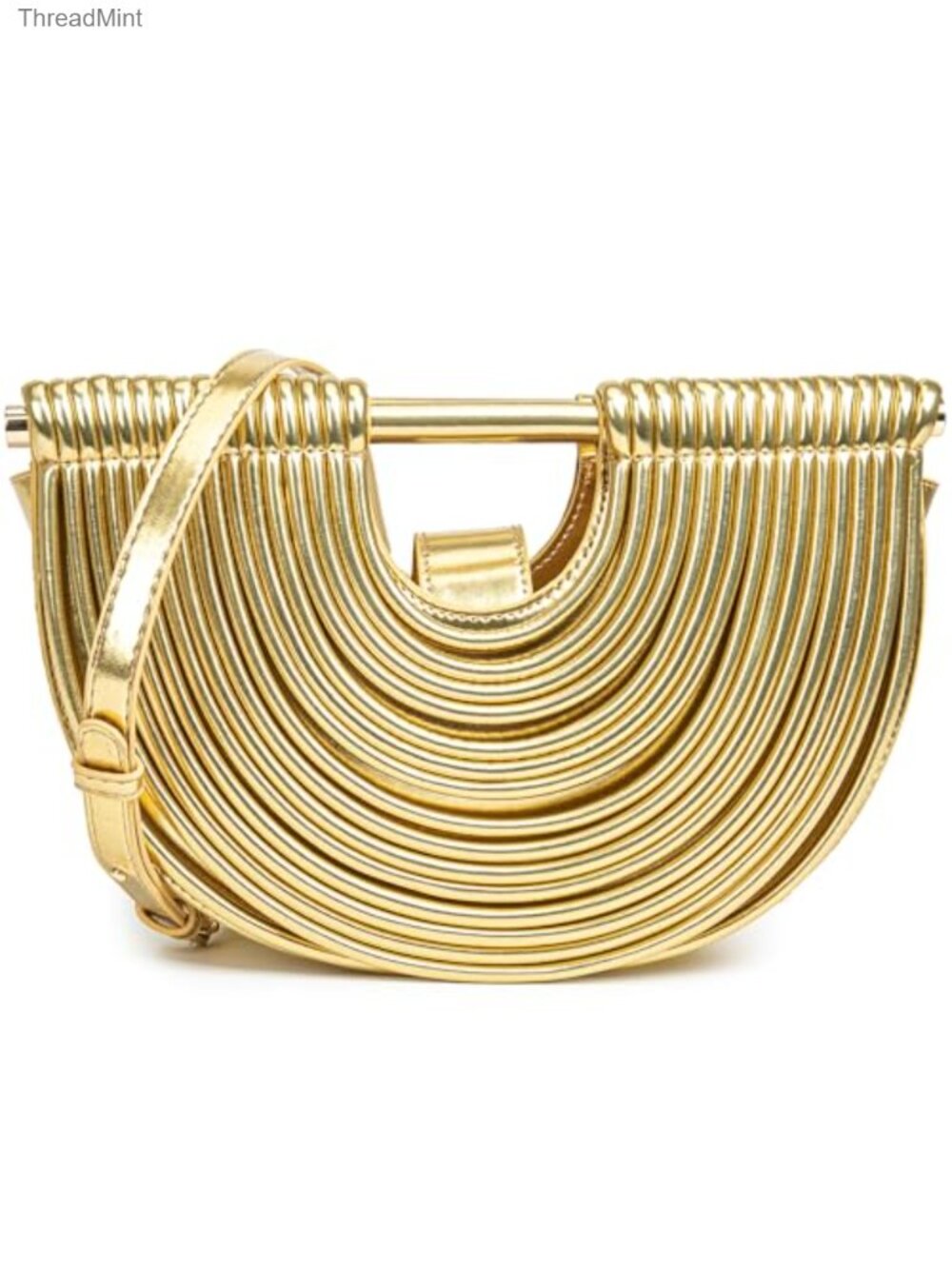 Woven Evening Clutch Satchel Gold PU Leather Shoulder Crossbody Half Round